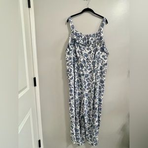 LOFT Blue and White Patterned Jumpsuit